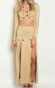 2 PIECE DOUBLE SPLIT SKIRT SET